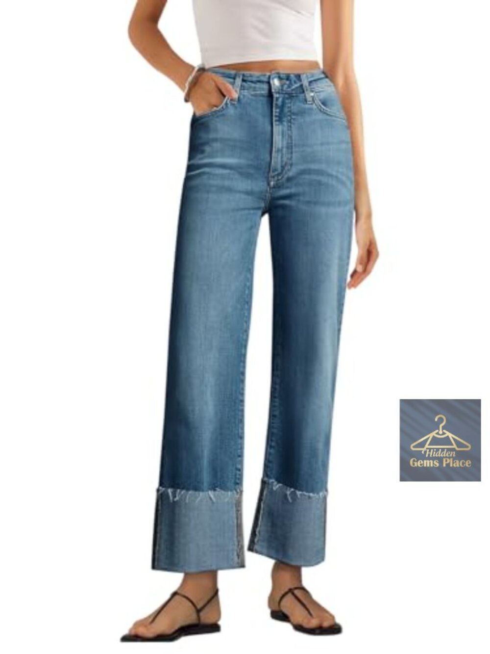 High Waisted Wide Leg Jeans Stretchy Tummy Control Denim Pants with Pockets